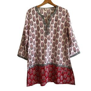Anokhi Womens 100% Cotton Tunic Top Size XXL Lightweight Side Slits Beachy